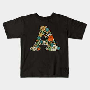 Hippie Floral Letter A Kids T-Shirt